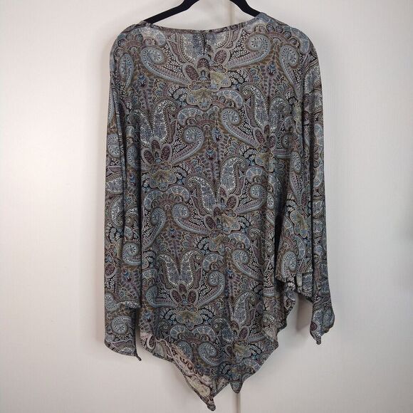 Lane Bryant Paisley Poncho Top Plus Size 14/16 Brown Blue Fairy Core Stretch USA - Picture 3 of 7